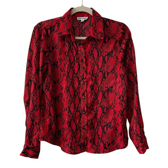 Lily Star Red Snake Print Button-Up Blouse - Size Small - Picture 1 of 4